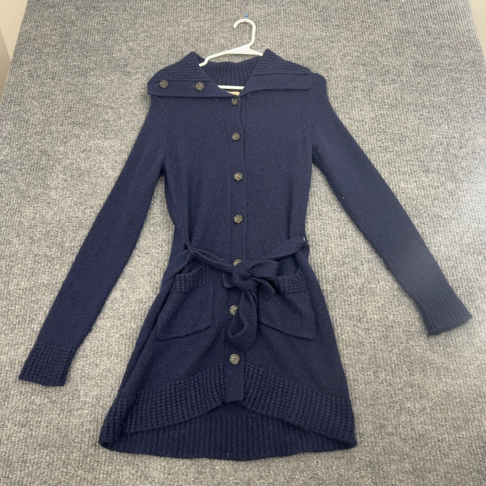 Banana Republic Cardigan Womens S Navy Wool Alpaca Belted Longline Knit Classic